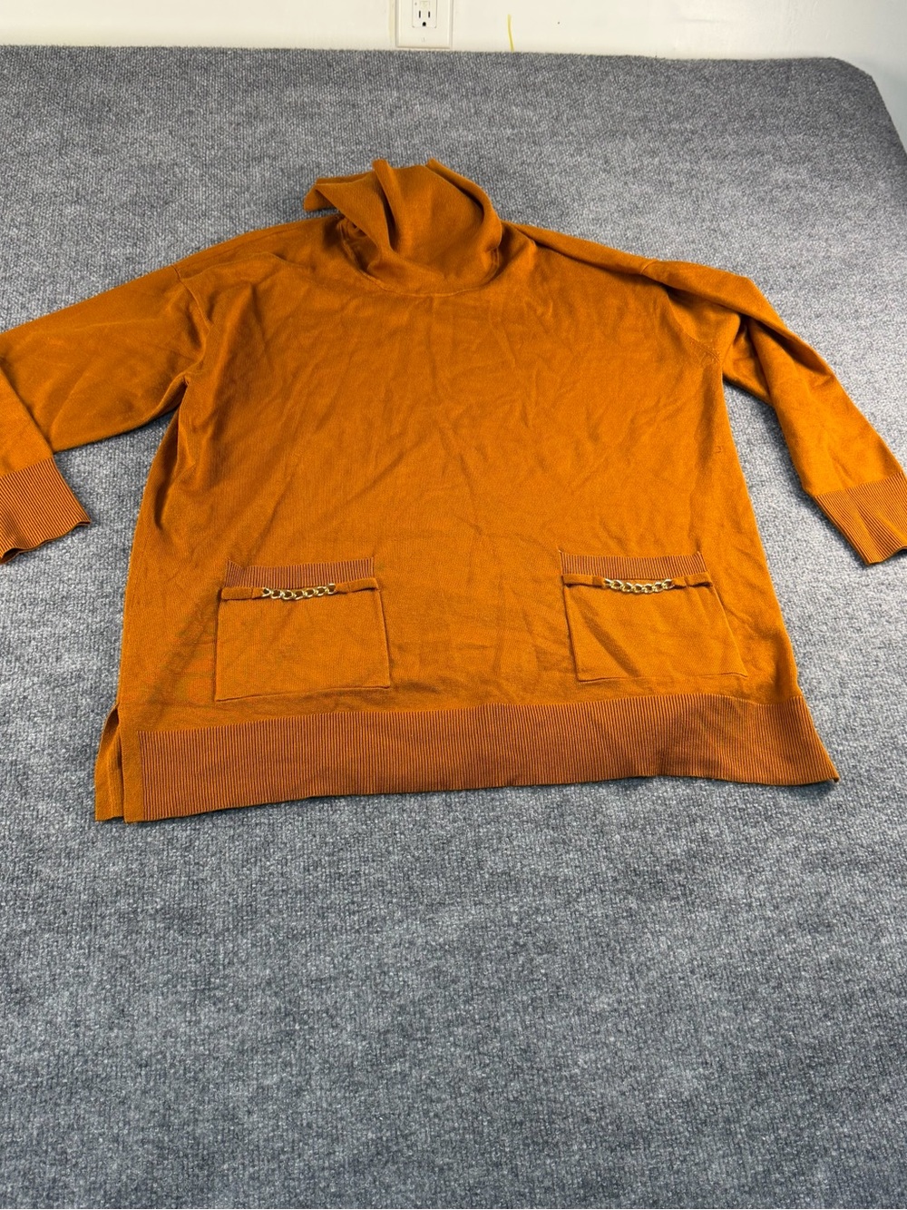 JM Collection Rust Turtleneck Tunic Sweater w/ Chain Detail 1X